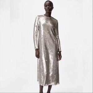 ZARA silver sequin dress